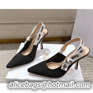Good Quality Dior J'Adior Slingbacks Pumps 9.5cm in Embroidered Cottonn Black 1217061