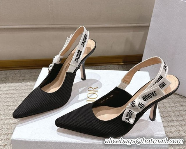 Good Quality Dior J'Adior Slingbacks Pumps 9.5cm in Embroidered Cottonn Black 1217061