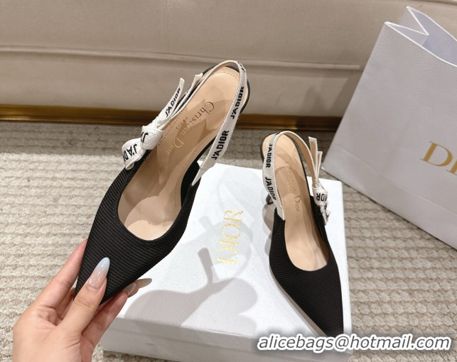 Good Quality Dior J'Adior Slingbacks Pumps 9.5cm in Embroidered Cottonn Black 1217061