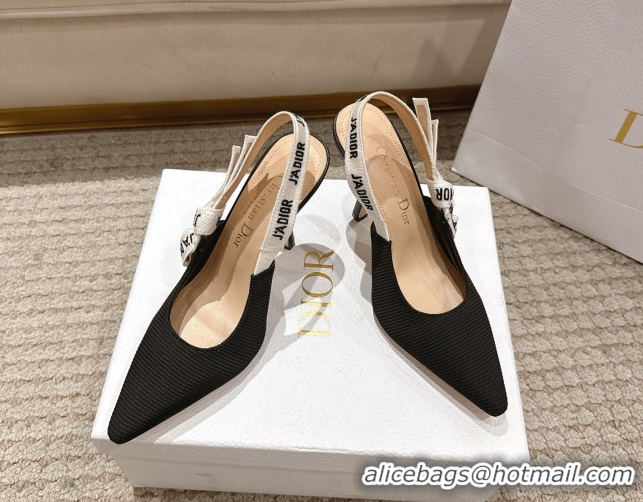 Good Quality Dior J'Adior Slingbacks Pumps 9.5cm in Embroidered Cottonn Black 1217061