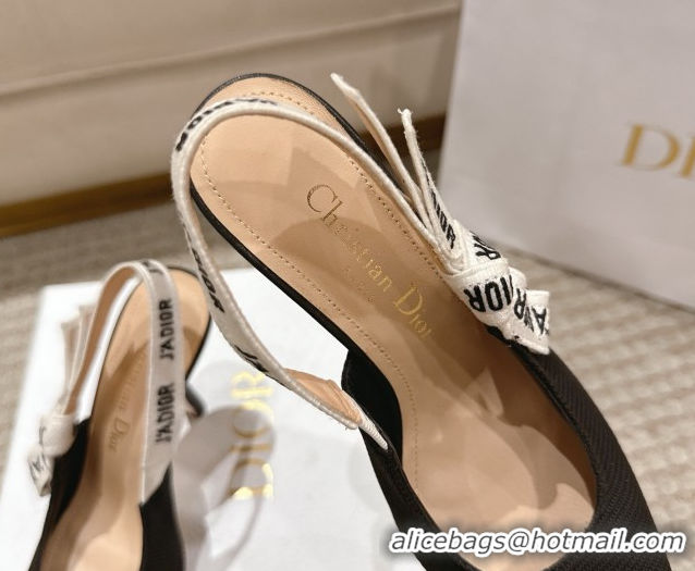 Good Quality Dior J'Adior Slingbacks Pumps 9.5cm in Embroidered Cottonn Black 1217061