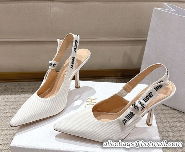Sumptuous Dior J'Adior Slingbacks Pumps 9.5cm in Embroidered Cottonn White 1217062