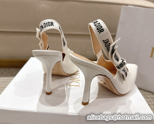 Sumptuous Dior J'Adior Slingbacks Pumps 9.5cm in Embroidered Cottonn White 1217062