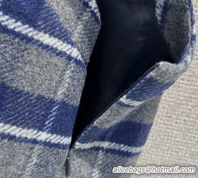Luxury Cheap Miu Miu Wool Plaid Dress MM122501 Blue/Grey 2025