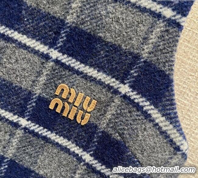 Luxury Cheap Miu Miu Wool Plaid Dress MM122501 Blue/Grey 2025