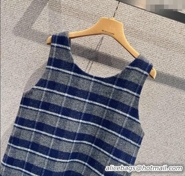 Luxury Cheap Miu Miu Wool Plaid Dress MM122501 Blue/Grey 2025
