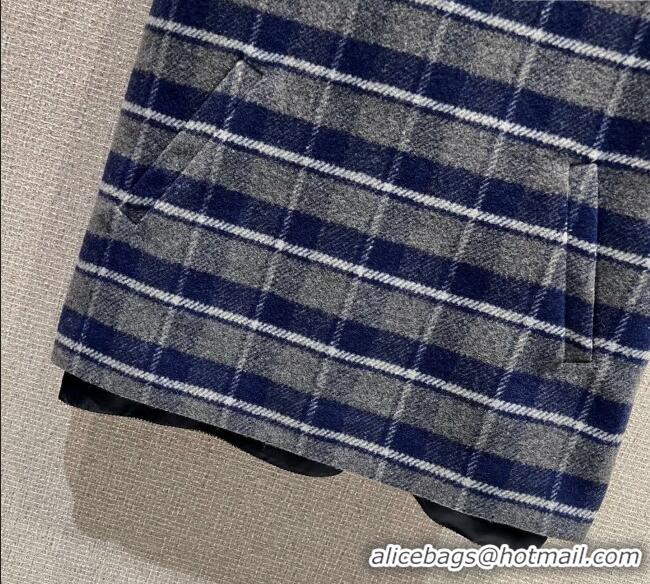 Luxury Cheap Miu Miu Wool Plaid Dress MM122501 Blue/Grey 2025