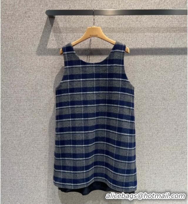 Luxury Cheap Miu Miu Wool Plaid Dress MM122501 Blue/Grey 2025