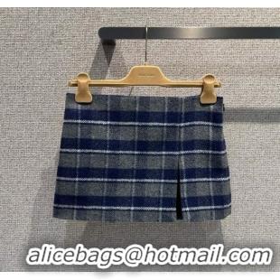 Best Quality Miu Miu Wool Plaid Skirt MM122501 Blue/Grey 2025