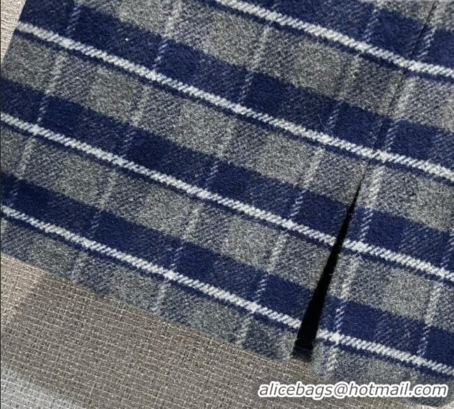 Best Quality Miu Miu Wool Plaid Skirt MM122501 Blue/Grey 2025