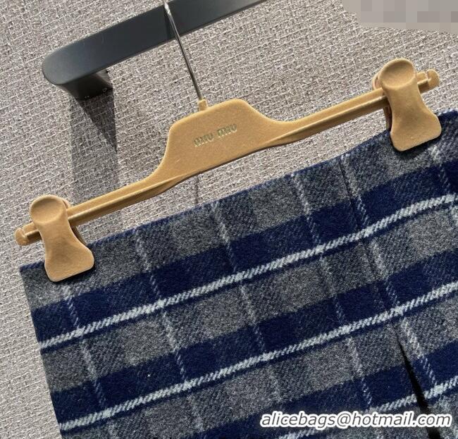 Best Quality Miu Miu Wool Plaid Skirt MM122501 Blue/Grey 2025