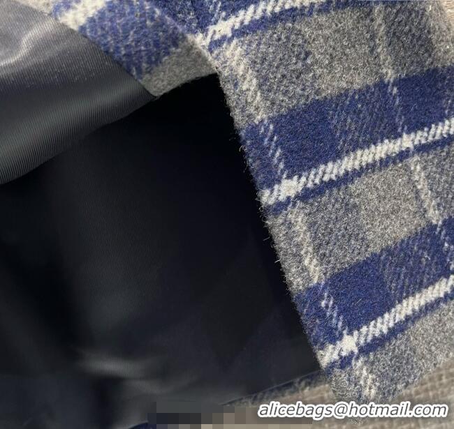 Best Quality Miu Miu Wool Plaid Skirt MM122501 Blue/Grey 2025