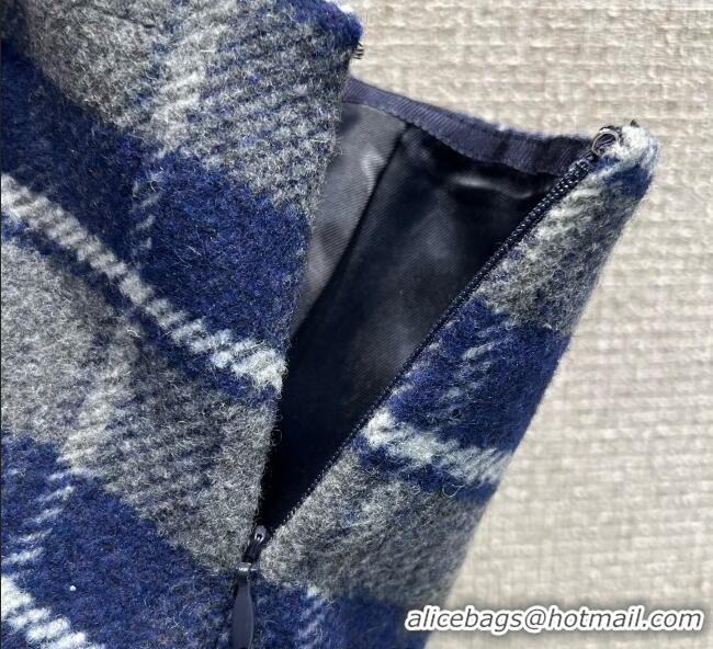 Best Quality Miu Miu Wool Plaid Skirt MM122501 Blue/Grey 2025