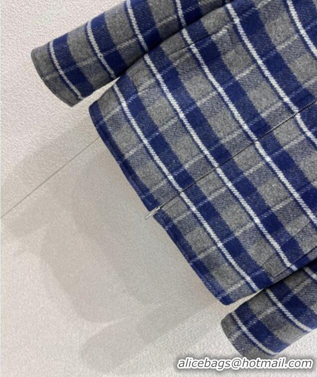 Famous Brand Miu Miu Wool Plaid Jacket MM122501 Blue/Grey/Beige 2025