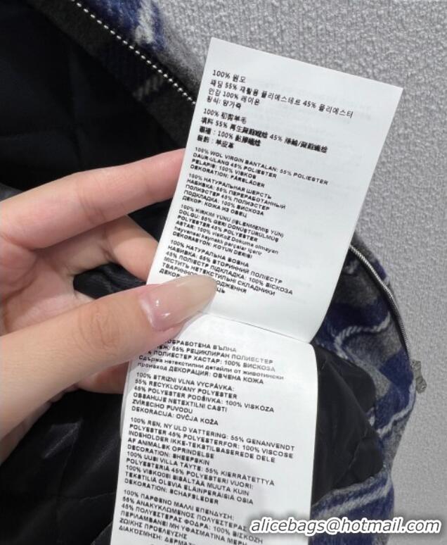 Famous Brand Miu Miu Wool Plaid Jacket MM122501 Blue/Grey/Beige 2025