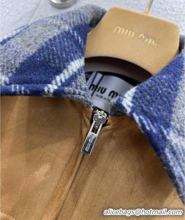 Famous Brand Miu Miu Wool Plaid Jacket MM122501 Blue/Grey/Beige 2025