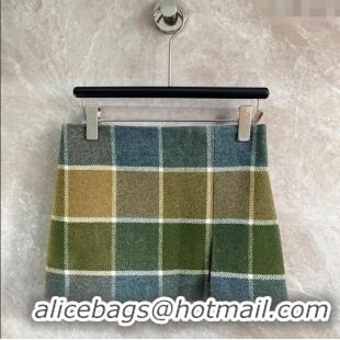 Promotional Miu Miu Plaid Skirt MM122502 Green 2025