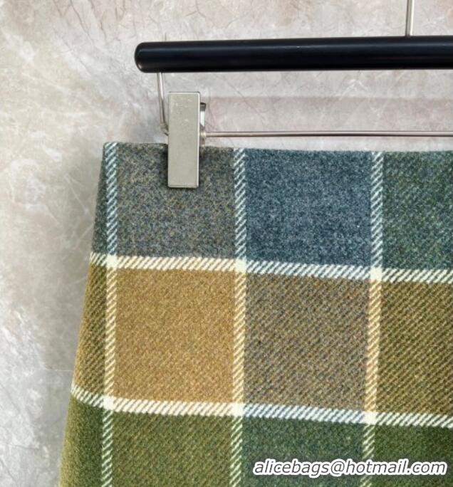 Promotional Miu Miu Plaid Skirt MM122502 Green 2025