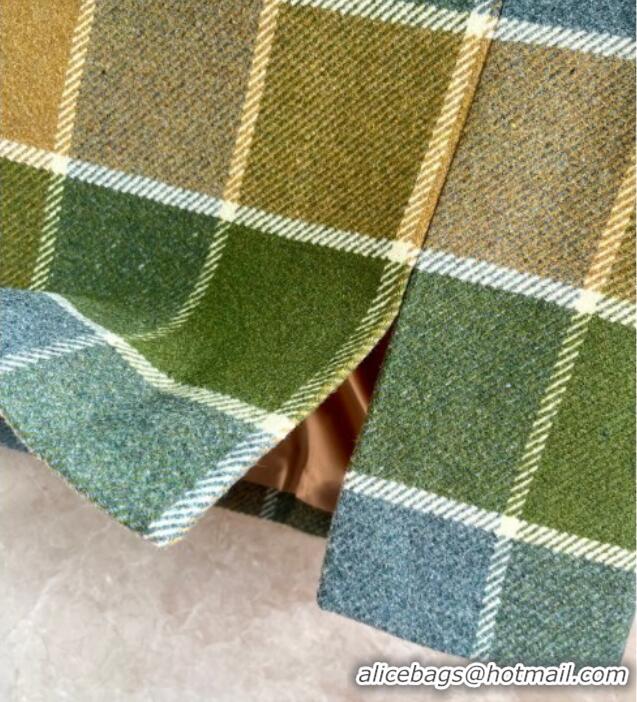 Promotional Miu Miu Plaid Skirt MM122502 Green 2025