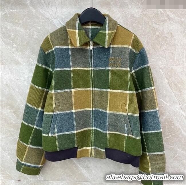 Top Design Miu Miu Plaid Jacket MM122502 Green 2025