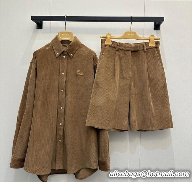 Best Quality Miu Miu Corduroy Jacket and Shorts Set MM122505 Brown 2025