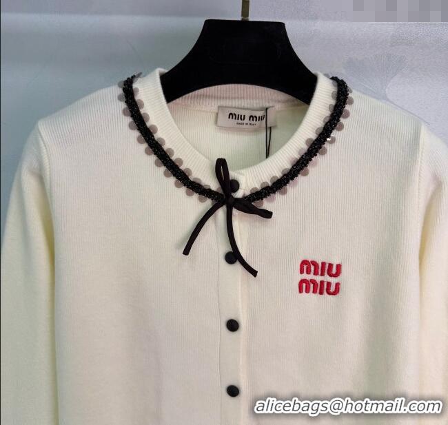 Top Grade Miu Miu Wool Cardigan with Sequin and Bow MM122512 White 2025