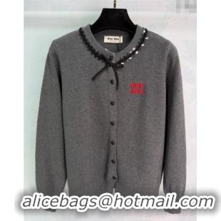 Luxury Discount Miu Miu Wool Cardigan with Sequin and Bow MM122512 Grey 2025