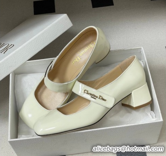 Generous Dior Patent Leather Mary Janes Pumps 4cm White DR121704 1217070
