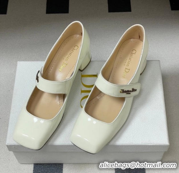 Generous Dior Patent Leather Mary Janes Pumps 4cm White DR121704 1217070