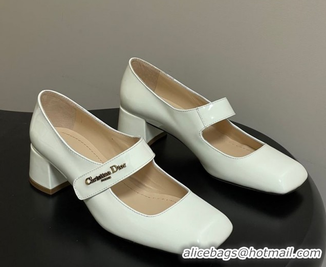 Generous Dior Patent Leather Mary Janes Pumps 4cm White DR121704 1217070