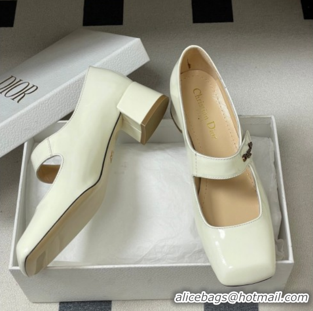 Generous Dior Patent Leather Mary Janes Pumps 4cm White DR121704 1217070