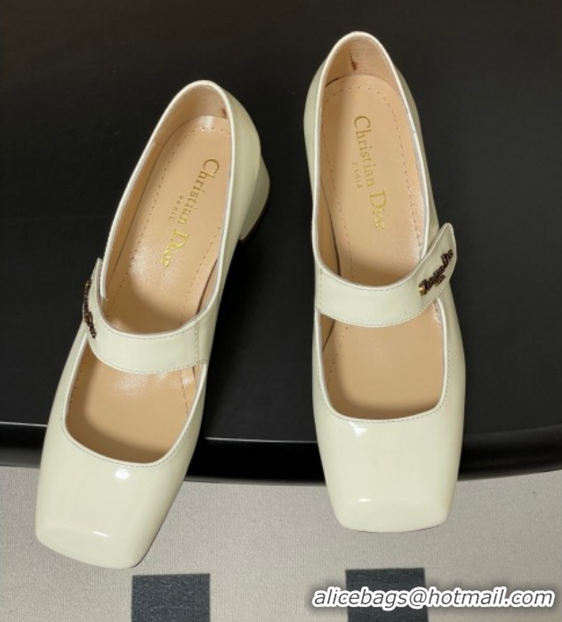 Generous Dior Patent Leather Mary Janes Pumps 4cm White DR121704 1217070