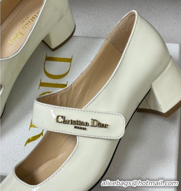 Generous Dior Patent Leather Mary Janes Pumps 4cm White DR121704 1217070