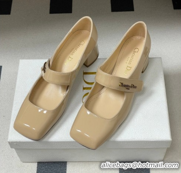 Best Grade Dior Patent Leather Mary Janes Pumps 4cm Nude DR121704 1217071