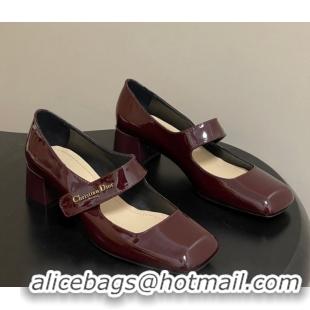 Shop Cheap Dior Patent Leather Mary Janes Pumps 4cm Dark Burgundy DR121704 1217072