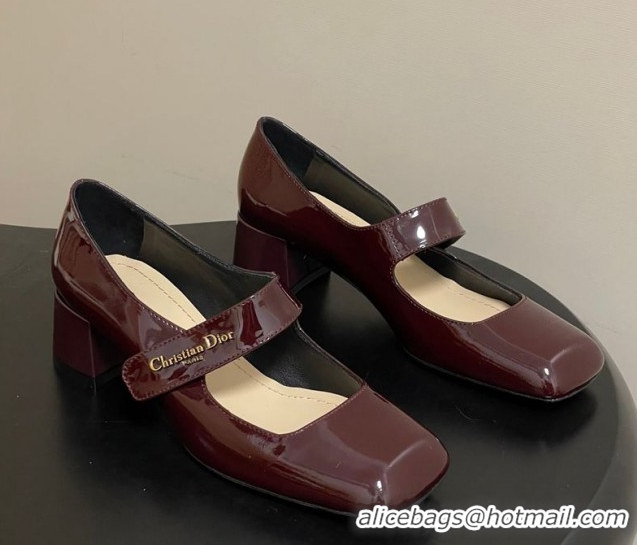 Shop Cheap Dior Patent Leather Mary Janes Pumps 4cm Dark Burgundy DR121704 1217072