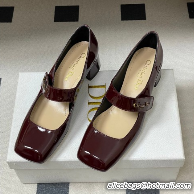 Shop Cheap Dior Patent Leather Mary Janes Pumps 4cm Dark Burgundy DR121704 1217072