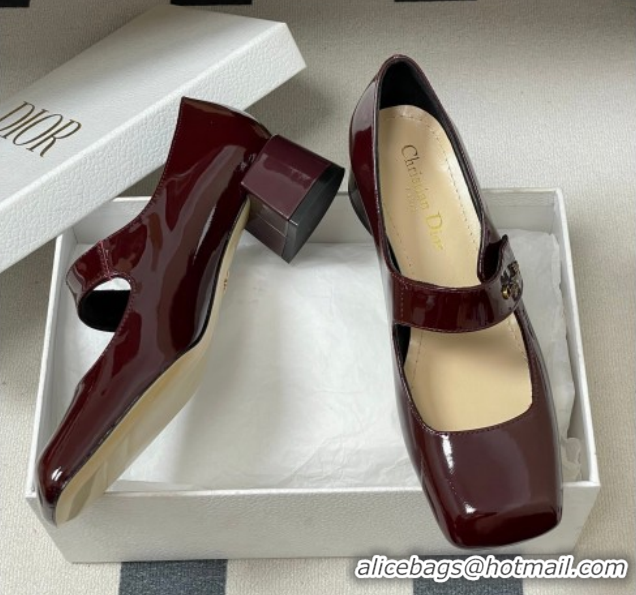 Shop Cheap Dior Patent Leather Mary Janes Pumps 4cm Dark Burgundy DR121704 1217072