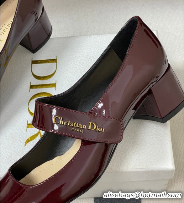Shop Cheap Dior Patent Leather Mary Janes Pumps 4cm Dark Burgundy DR121704 1217072