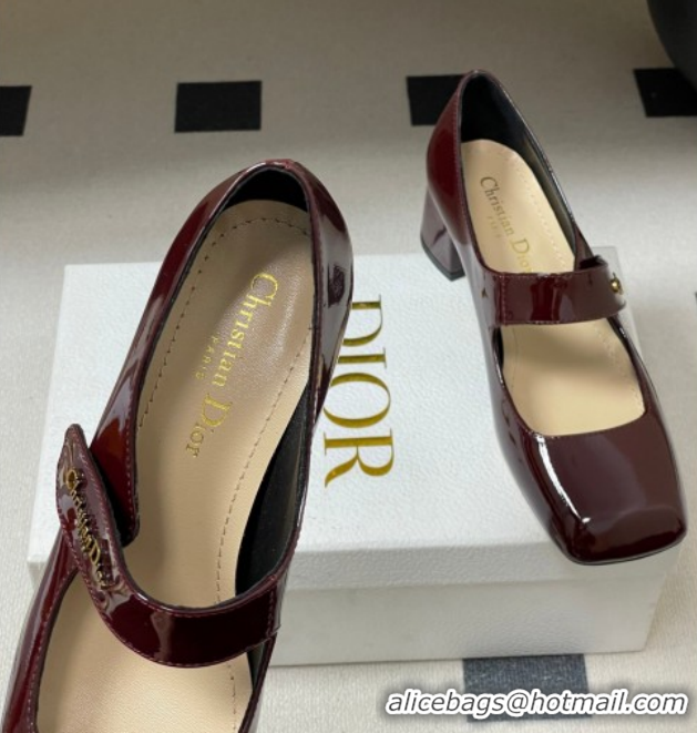 Shop Cheap Dior Patent Leather Mary Janes Pumps 4cm Dark Burgundy DR121704 1217072