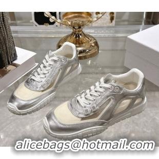 Fashion Dior Tech Sneakers in Calfskin Leather and Transparent Mesh Silver-Tone 1217075
