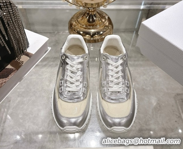 Fashion Dior Tech Sneakers in Calfskin Leather and Transparent Mesh Silver-Tone 1217075