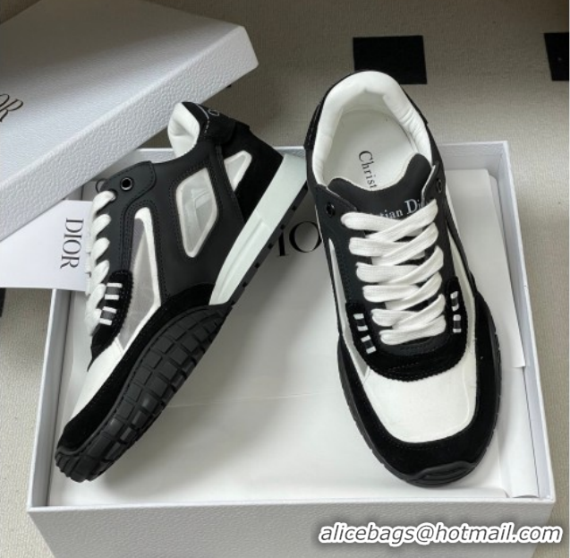 Unique Style Dior Tech Sneakers in Calfskin with Suede and Transparent Mesh Black 1217077