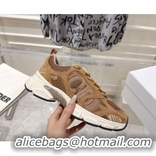 Good Looking Dior Chrono Sneakers 4.5cm in Suede and Mesh Camel Brown 1217078