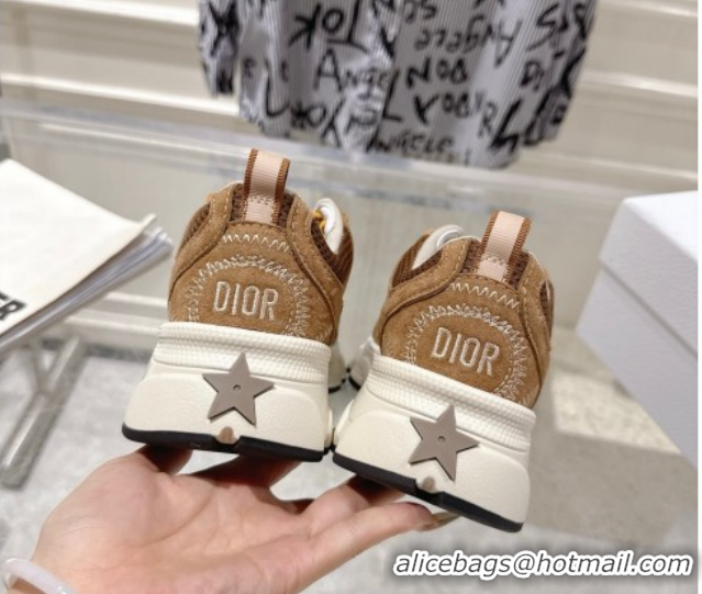 Good Looking Dior Chrono Sneakers 4.5cm in Suede and Mesh Camel Brown 1217078