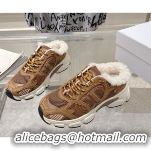 Low Price Dior Chrono Sneaker Mules in Suede and Mesh Camel Brown 1217079