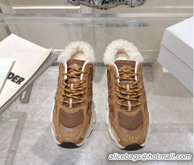 Low Price Dior Chrono Sneaker Mules in Suede and Mesh Camel Brown 1217079