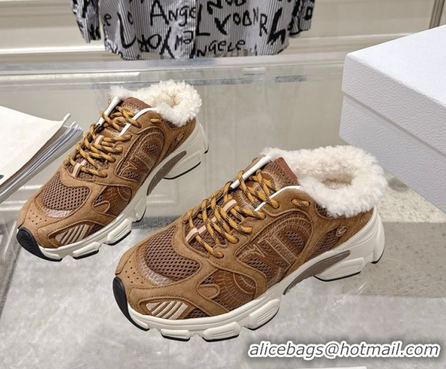 Low Price Dior Chrono Sneaker Mules in Suede and Mesh Camel Brown 1217079