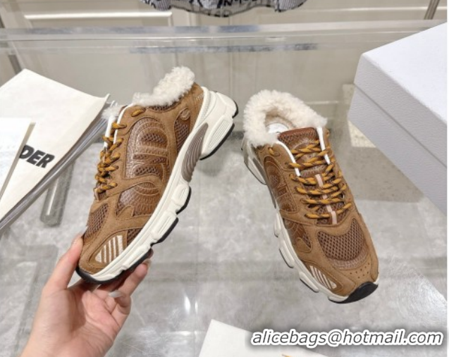 Low Price Dior Chrono Sneaker Mules in Suede and Mesh Camel Brown 1217079