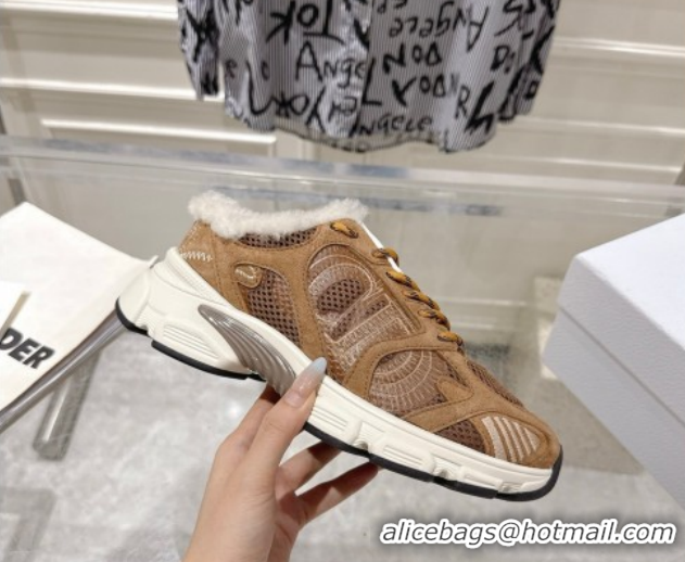 Low Price Dior Chrono Sneaker Mules in Suede and Mesh Camel Brown 1217079